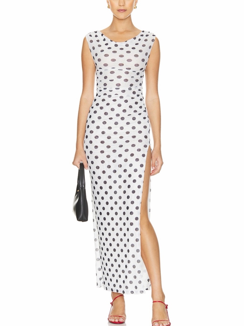 Polka Dot Off-Shoulder Maxi Dress - White & Black
